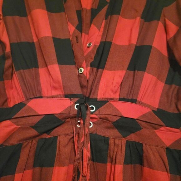 Soho New York & Co.Womens Top Red S Plaid Shirt Waist Tie Shirt New - Picture 5 of 9